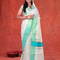 Pista Green Border Cotton Tissue Saree