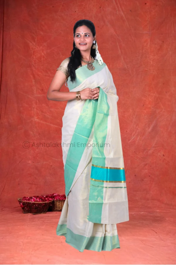 Pista Green Border Cotton Tissue Saree
