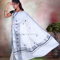 Silver & Black Lines with Embroidery Design Cotton Tissue Saree