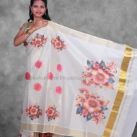 BCH Gold with Digital Print Flower Cotton Tissue Saree