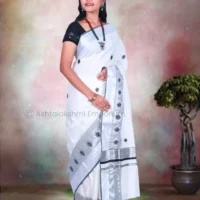 Silver & Black Lines with Embroidery Design Cotton Tissue Saree