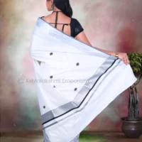 Silver & Black Lines with Embroidery Design Cotton Tissue Saree