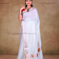 Light Copper with line design Cotton Tissue Saree