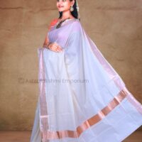 Light Copper with line design Cotton Tissue Saree