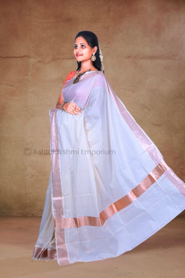 Light Copper with line design Cotton Tissue Saree