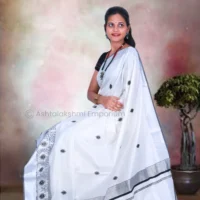 Silver & Black Lines with Embroidery Design Cotton Tissue Saree