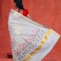 Copper with Digital Print Flower Cotton Tissue Saree