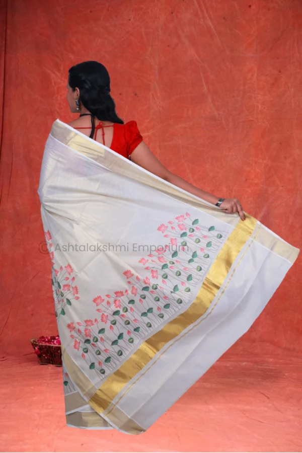 Copper with Digital Print Flower Cotton Tissue Saree