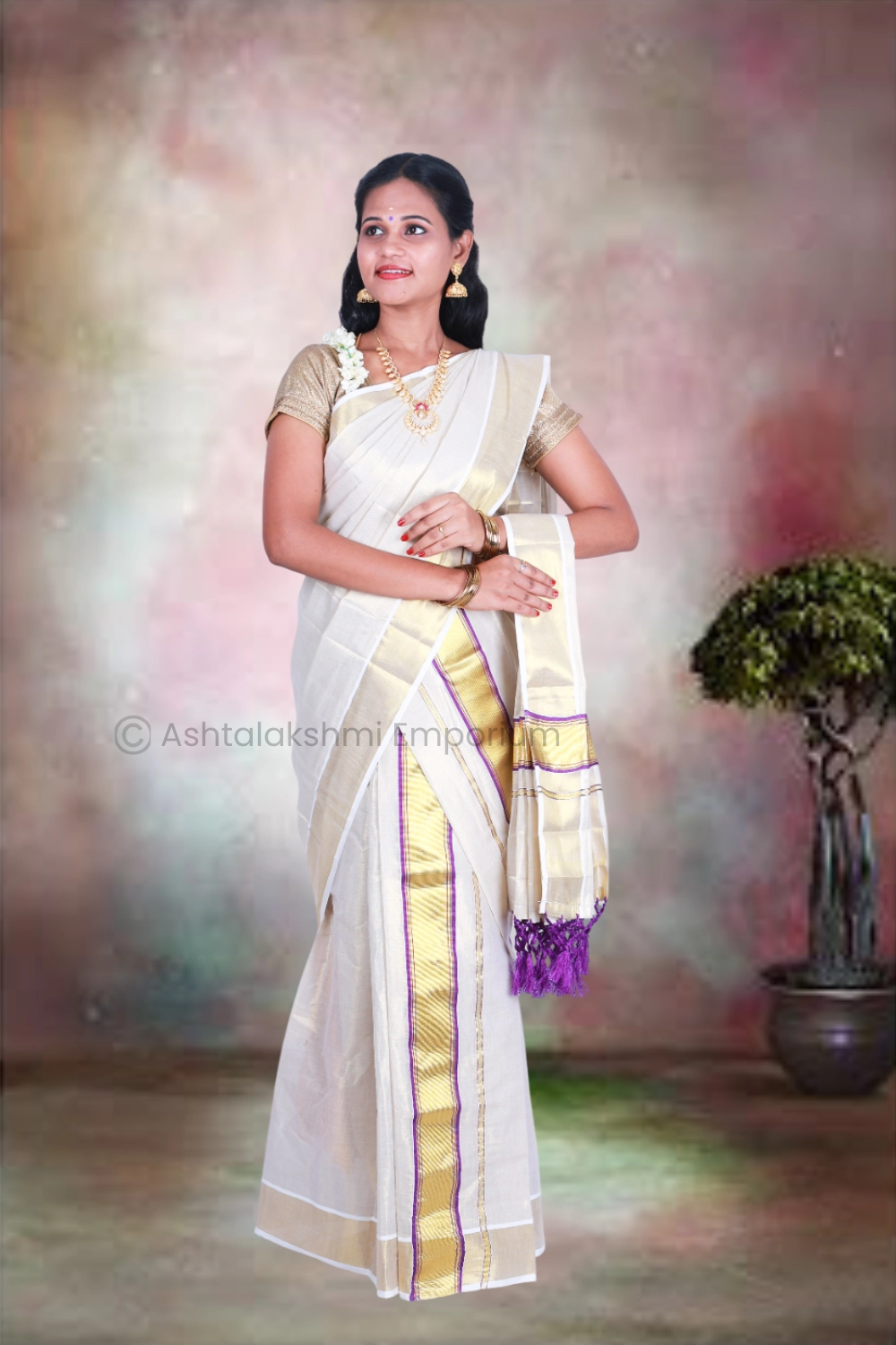 Fancy Set Mundu – BCH Gold Cotton Tissue Saree