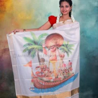 Copper Lines with Digital Print Kathakali Boat Design Cotton Tissue Saree