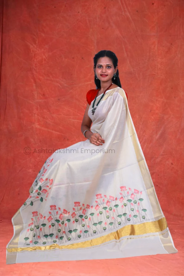 Copper with Digital Print Flower Cotton Tissue Saree