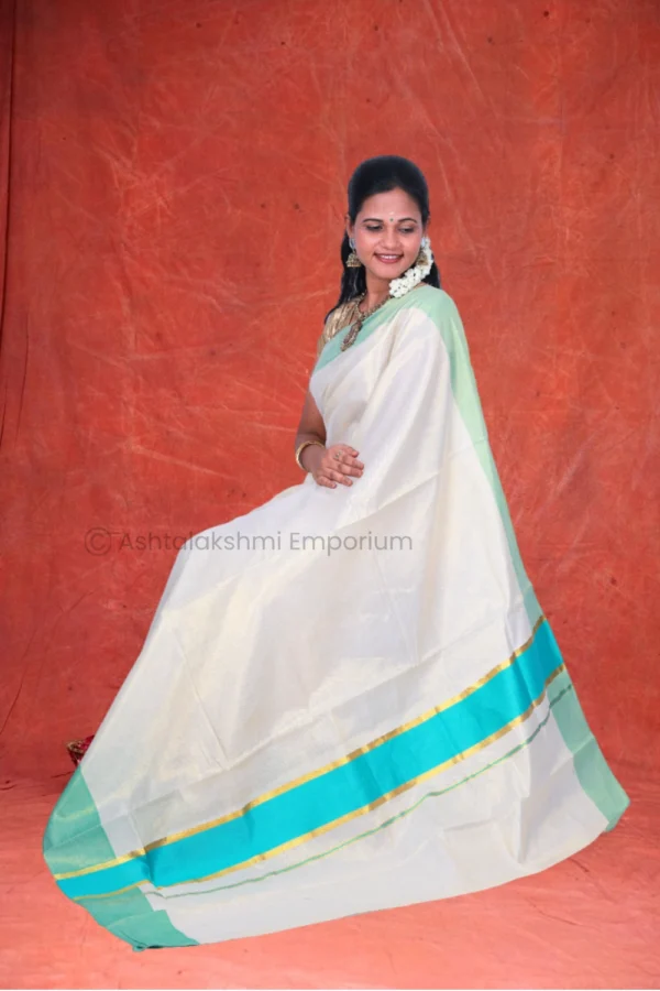 Pista Green Border Cotton Tissue Saree