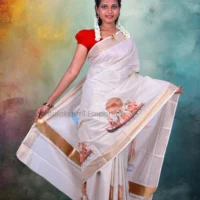 Copper Lines with Digital Print Kathakali Boat Design Cotton Tissue Saree