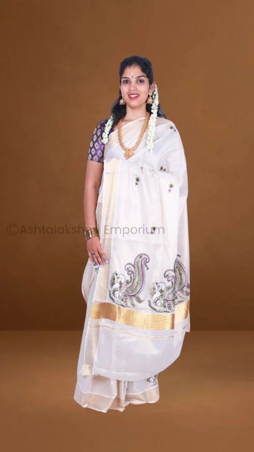 Copper with embroidery design Cotton Tissue Saree