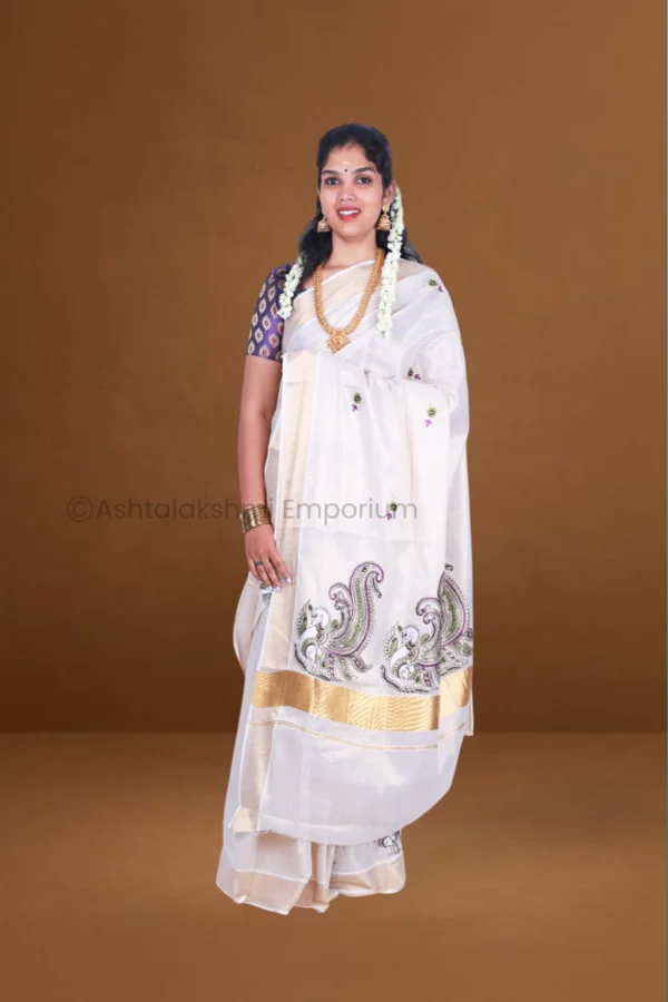 Copper with embroidery design Cotton Tissue Saree