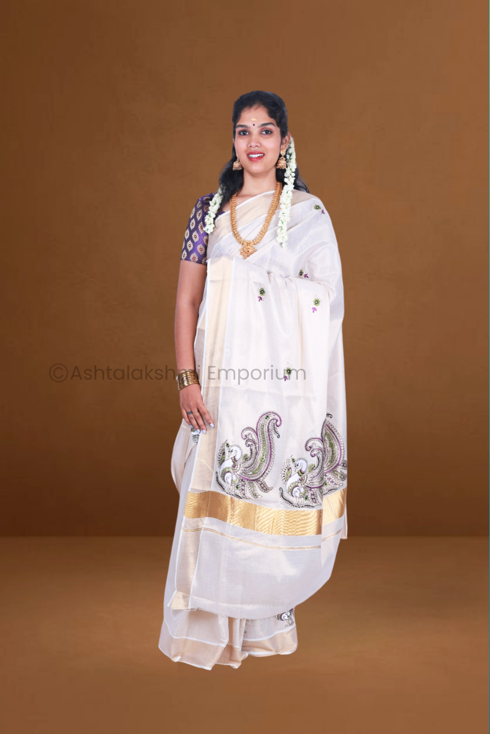 Copper with embroidery design Cotton Tissue Saree
