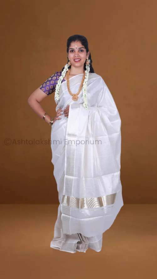 Lite Gold with lines Cotton Tissue Saree