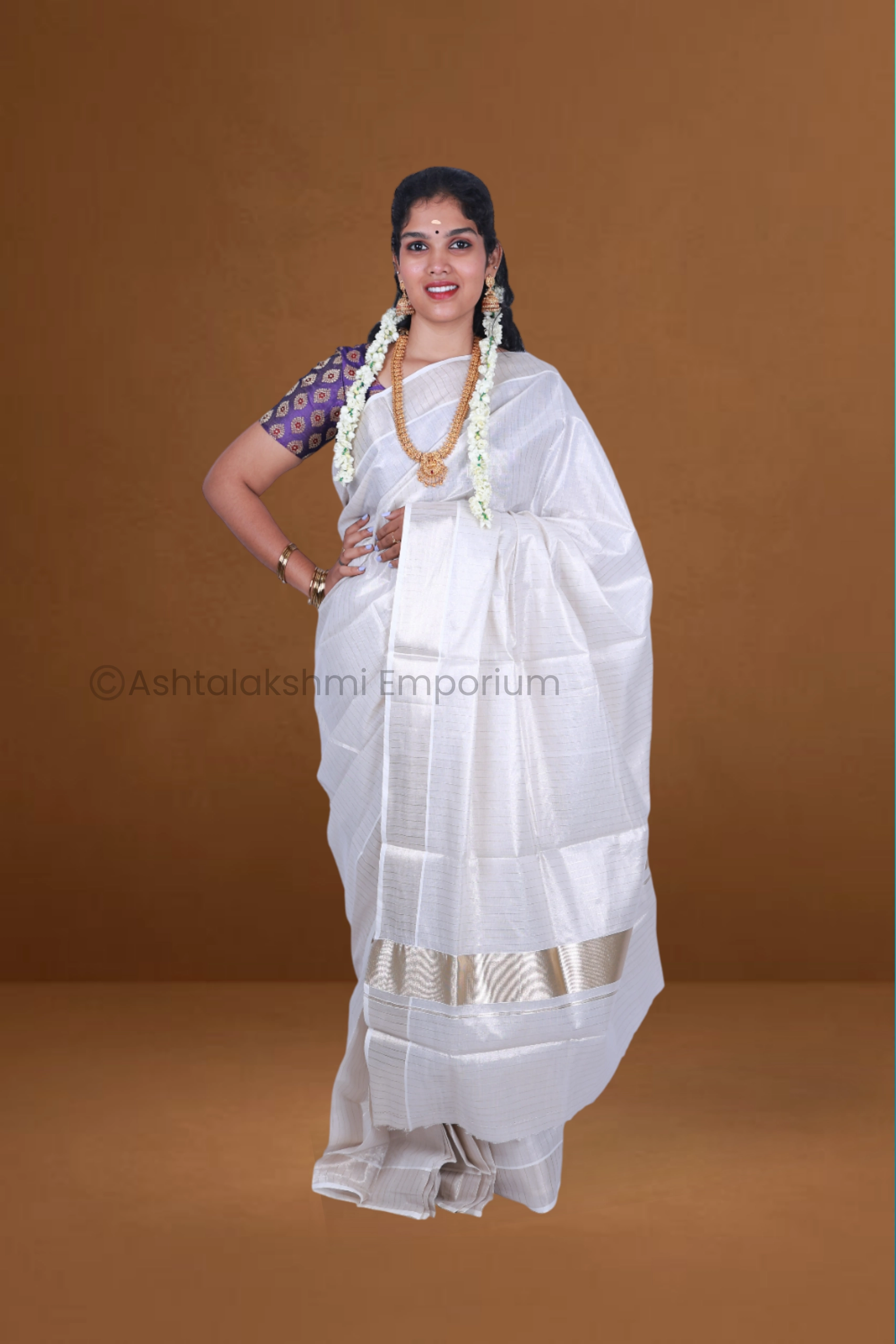 Lite Gold with lines Cotton Tissue Saree