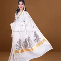 Copper with embroidery design Cotton Tissue Saree