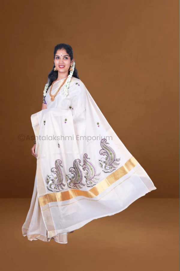 Copper with embroidery design Cotton Tissue Saree