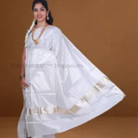 Lite Gold with lines Cotton Tissue Saree