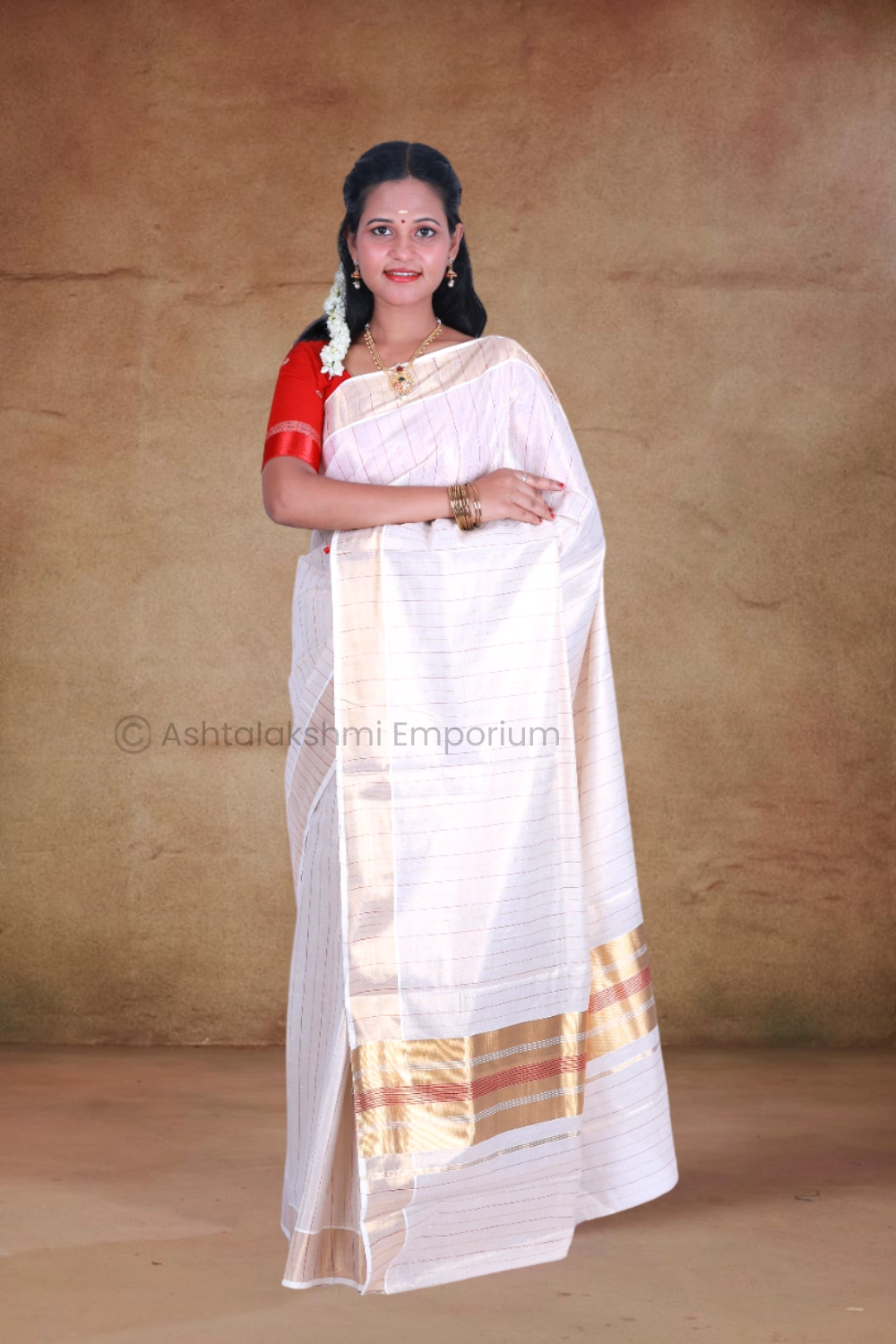 Copper border with Maroon border and lines Cotton Tissue Saree
