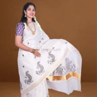 Copper with embroidery design Cotton Tissue Saree