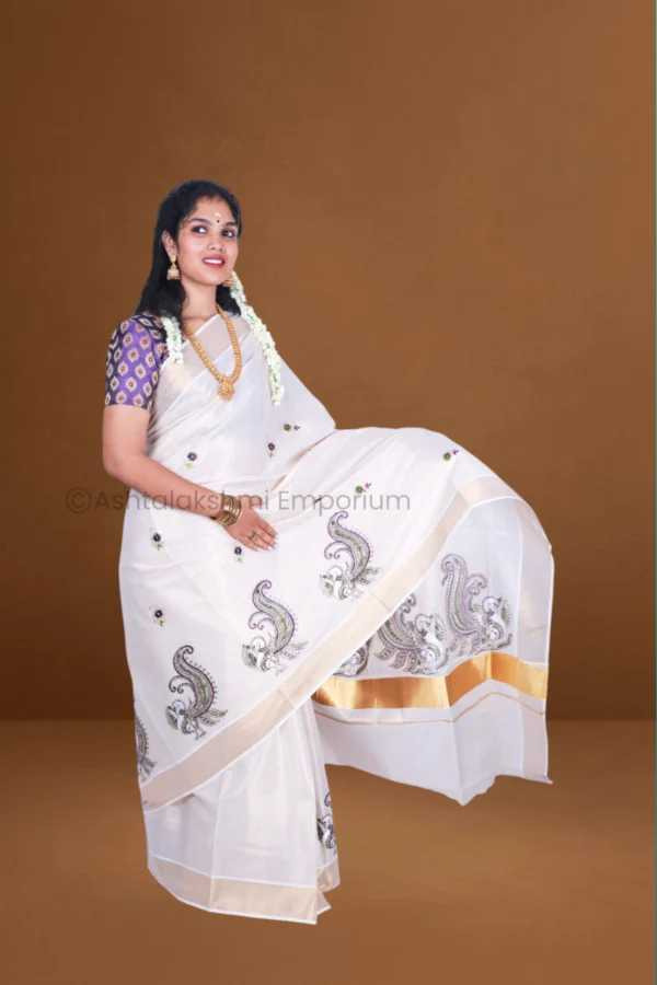 Copper with embroidery design Cotton Tissue Saree
