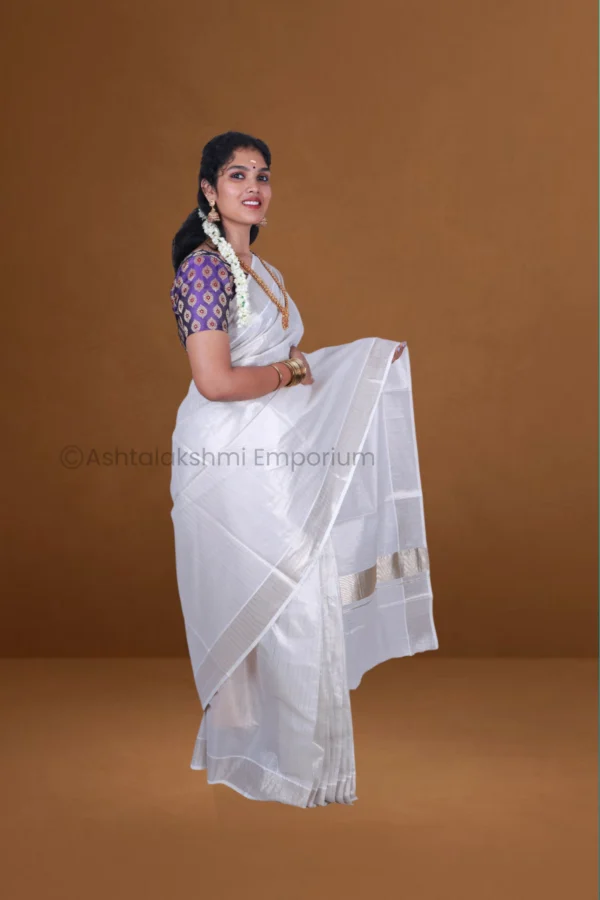 Lite Gold with lines Cotton Tissue Saree