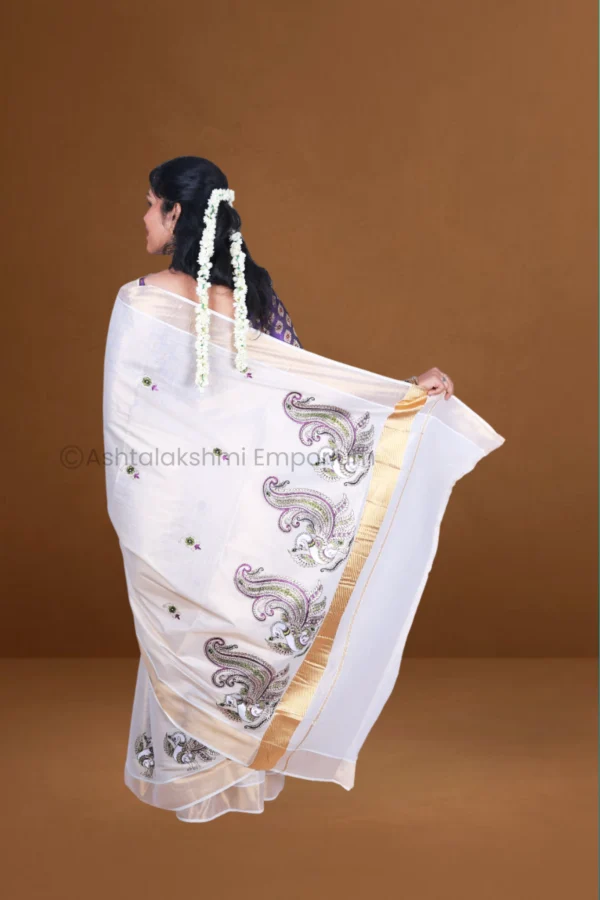 Copper with embroidery design Cotton Tissue Saree