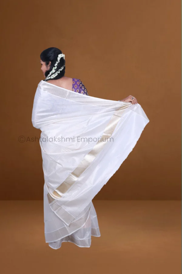 Lite Gold with lines Cotton Tissue Saree
