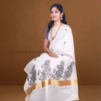 Copper with embroidery design Cotton Tissue Saree