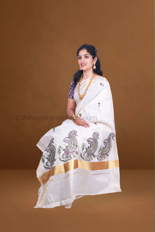 Copper with embroidery design Cotton Tissue Saree