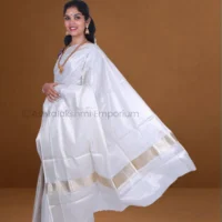 Lite Gold with lines Cotton Tissue Saree