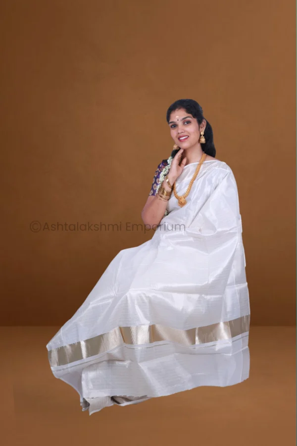 Lite Gold with lines Cotton Tissue Saree