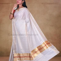 Copper border with Maroon border and lines Cotton Tissue Saree