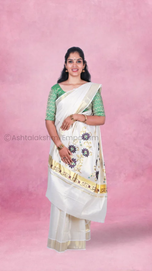 Embroidery design Cotton Tissue Saree
