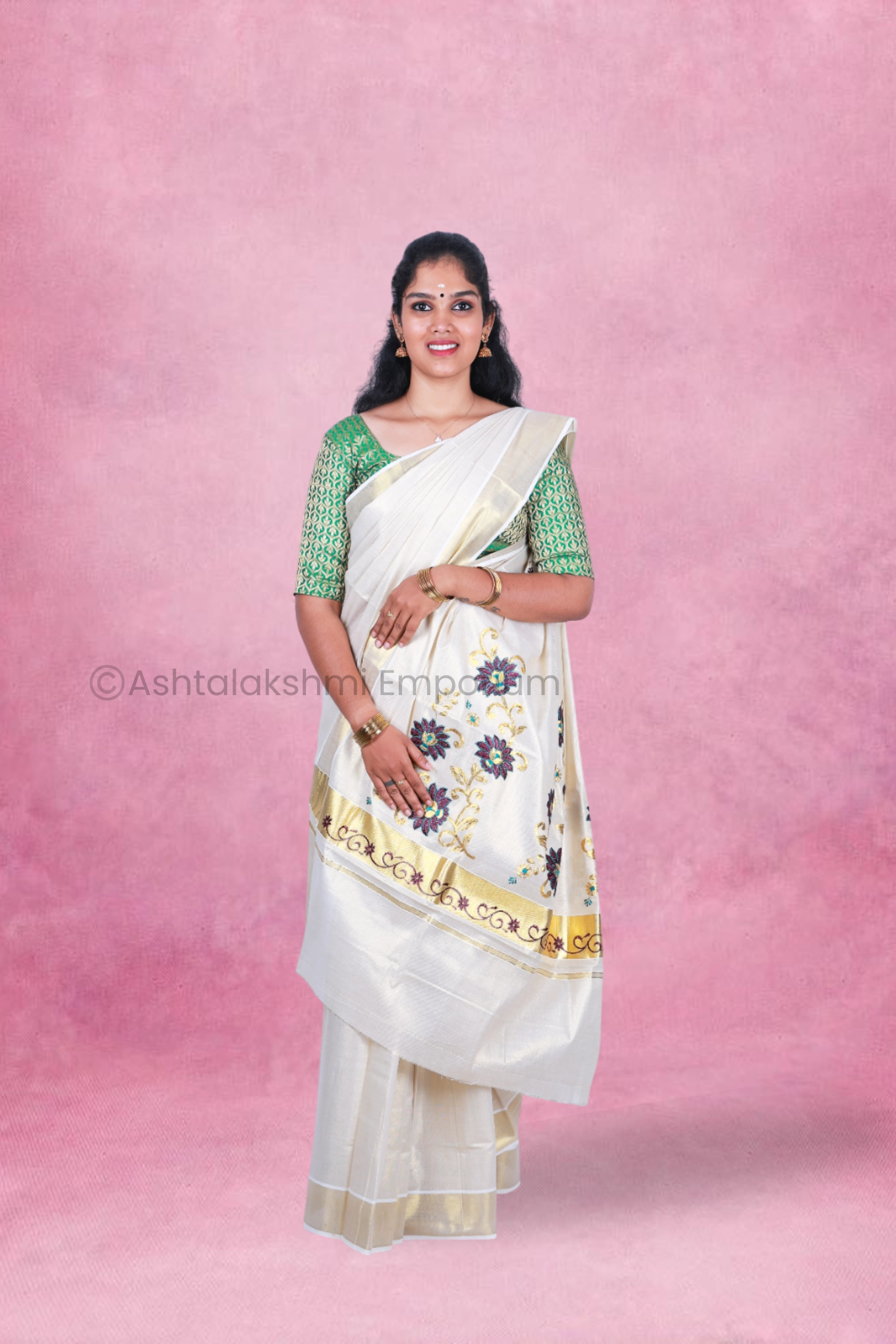 Embroidery design Cotton Tissue Saree