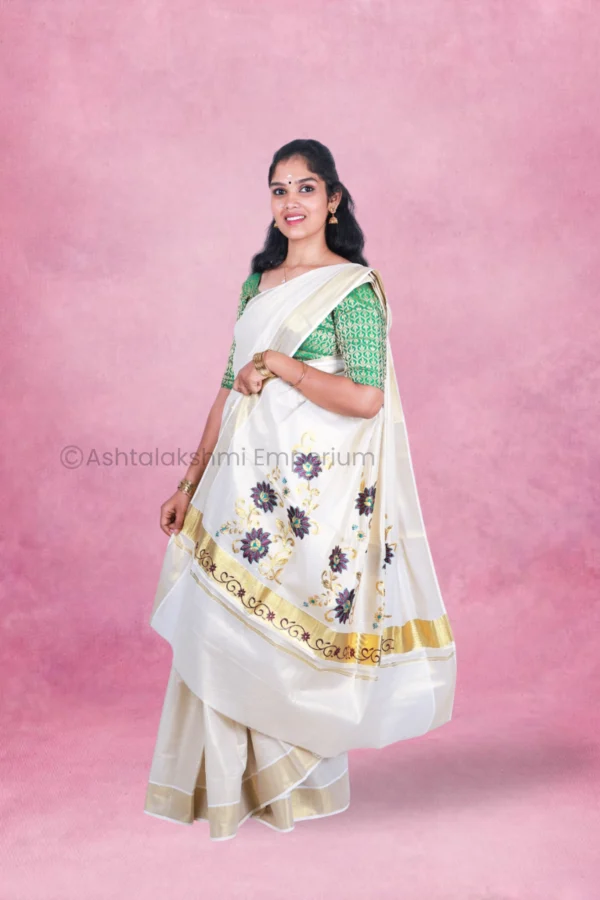 Embroidery design Cotton Tissue Saree