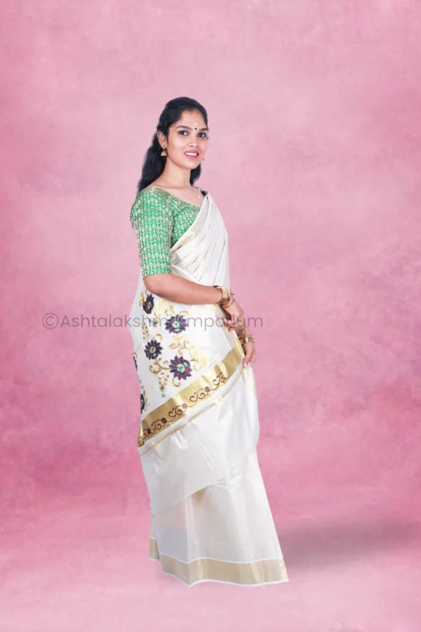 Embroidery design Cotton Tissue Saree