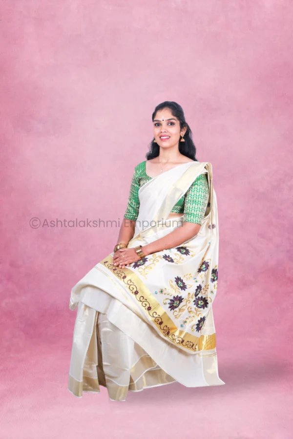 Embroidery design Cotton Tissue Saree