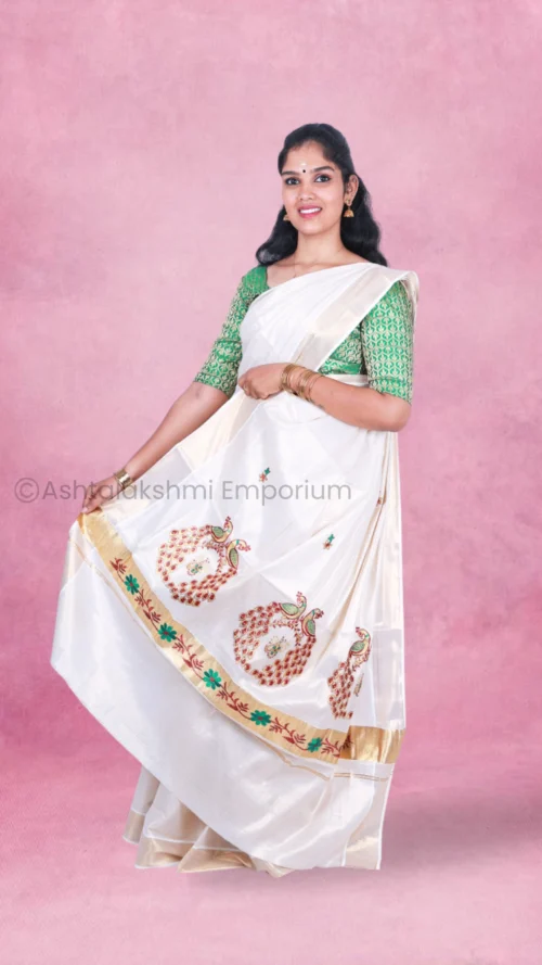 Golden border with embroidery design Cotton Tissue Saree