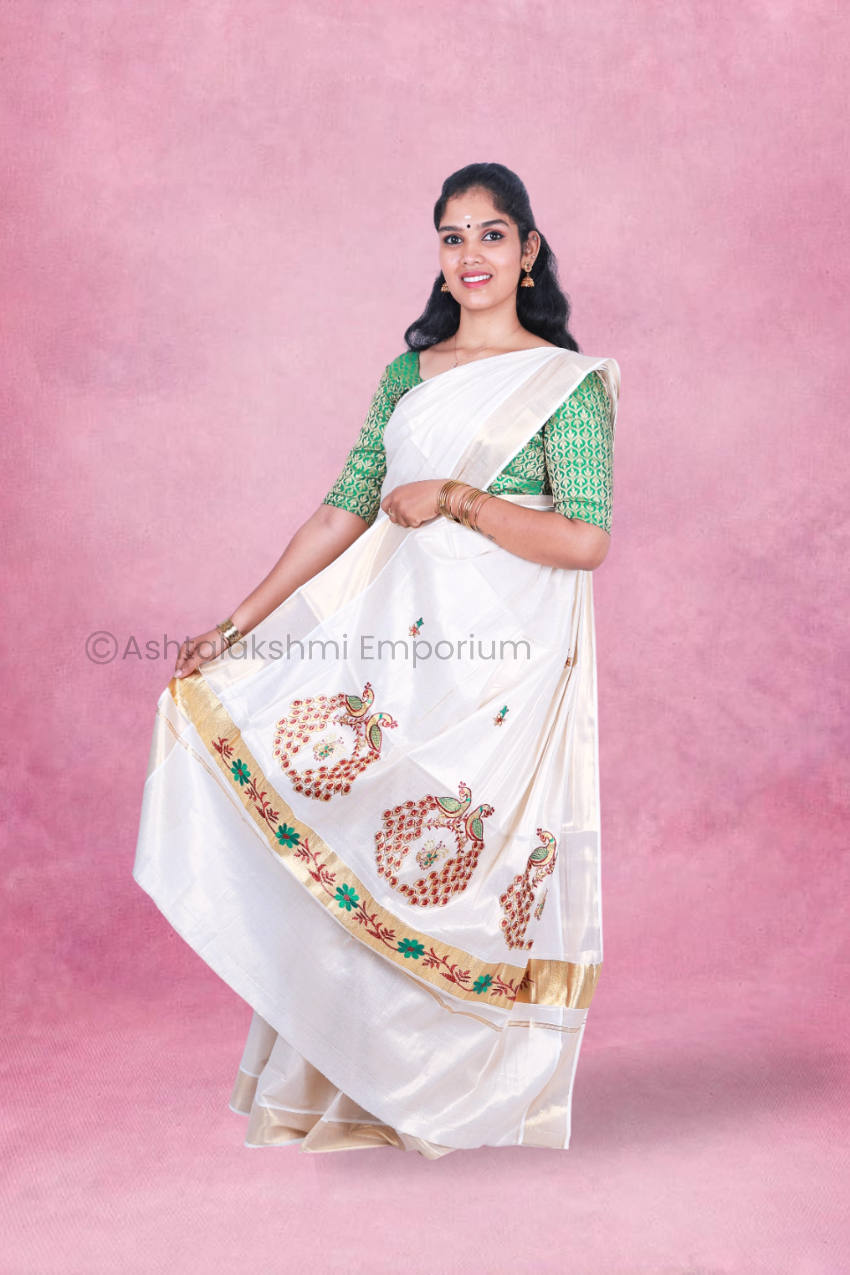 Golden border with embroidery design Cotton Tissue Saree