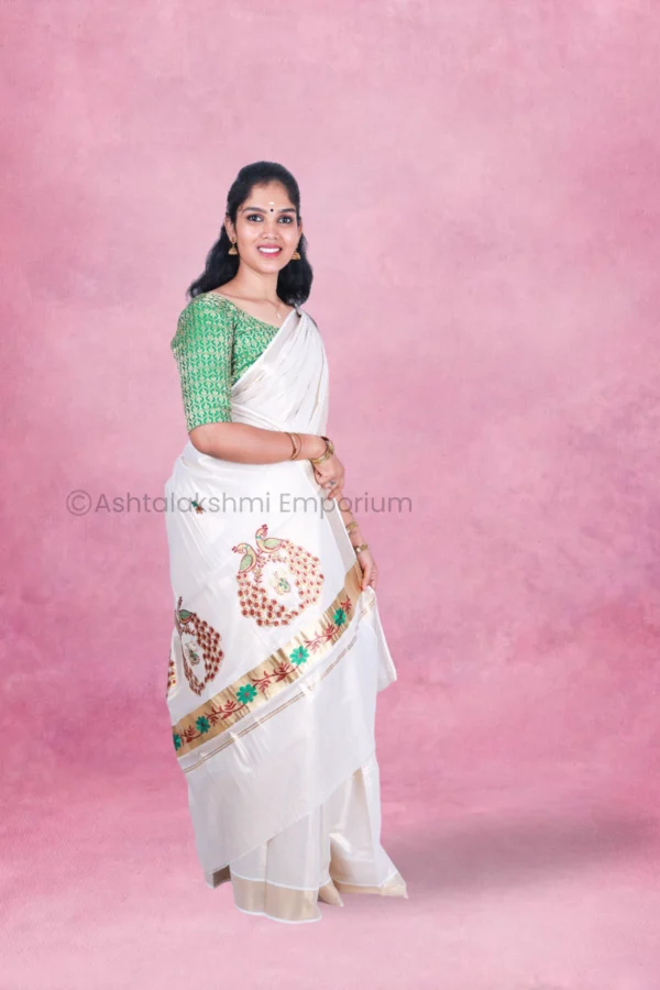 Golden border with embroidery design Cotton Tissue Saree
