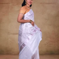 Rose Gold with fancy embroidery design Cotton Tissue Saree
