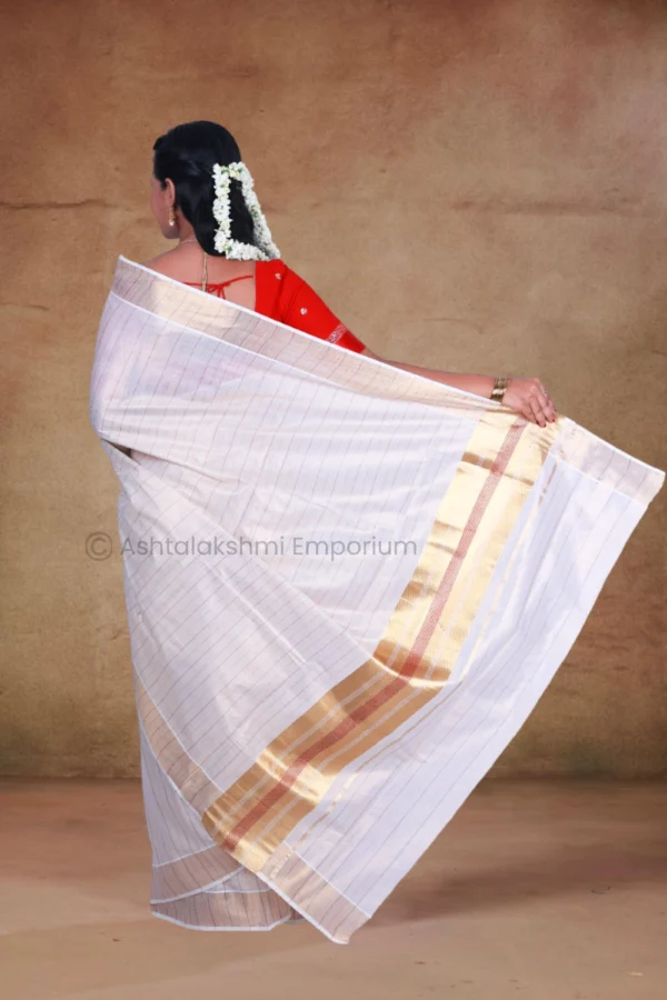 Copper border with Maroon border and lines Cotton Tissue Saree