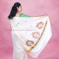Golden border with embroidery design Cotton Tissue Saree
