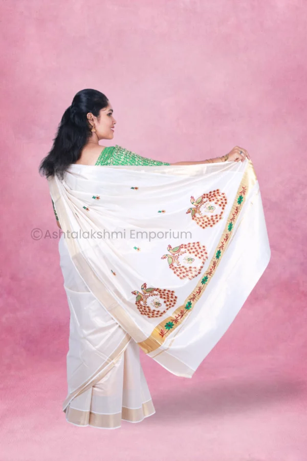 Golden border with embroidery design Cotton Tissue Saree