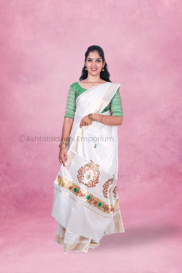 Golden border with embroidery design Cotton Tissue Saree