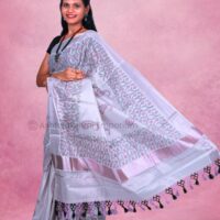 Rose Gold – Block Print Design Cotton Tissue saree